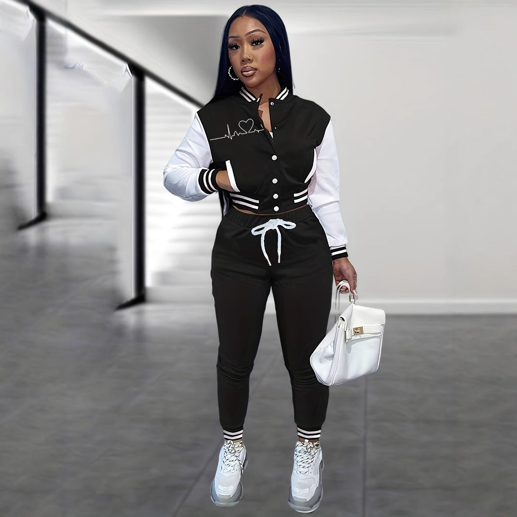 Damen Sportoverall mit kontrastierenden Ärmeln und modischem Schriftzug WW