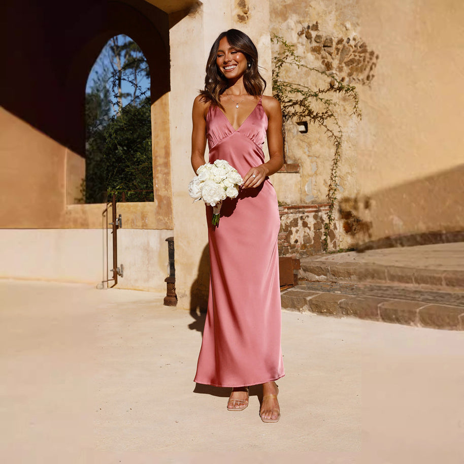 Damen Elegantes und figurbetontes Abendkleid mit tiefem V-Ausschnitt und schmalem Schnitt WW