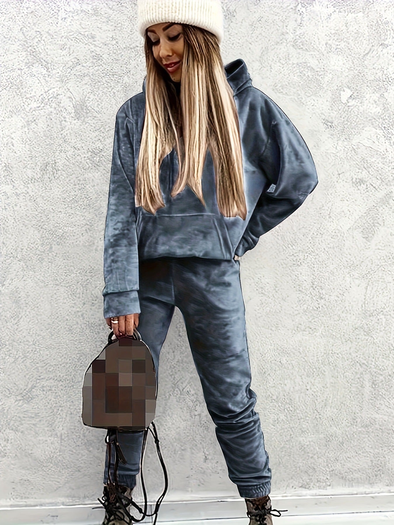 Damen Sportlicher Lounge-Set mit Kapuzenpullover und Hosen WW