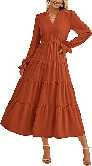 Damen Gestuftes Langarm Maxikleid WW