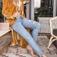 Damen Schicke lange Veloursjacke mit offenem Schnitt WW