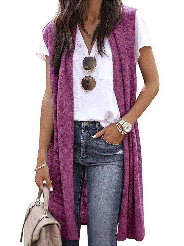 Damen offene Strickjacke mit lässigem Schnitt und langen Seitenpartien WW