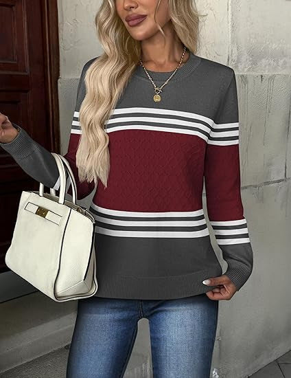 Damen Strickpullover mit strukturiertem Muster und eleganten Farbblockdetails WW
