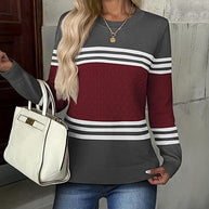 Damen Strickpullover mit strukturiertem Muster und eleganten Farbblockdetails WW