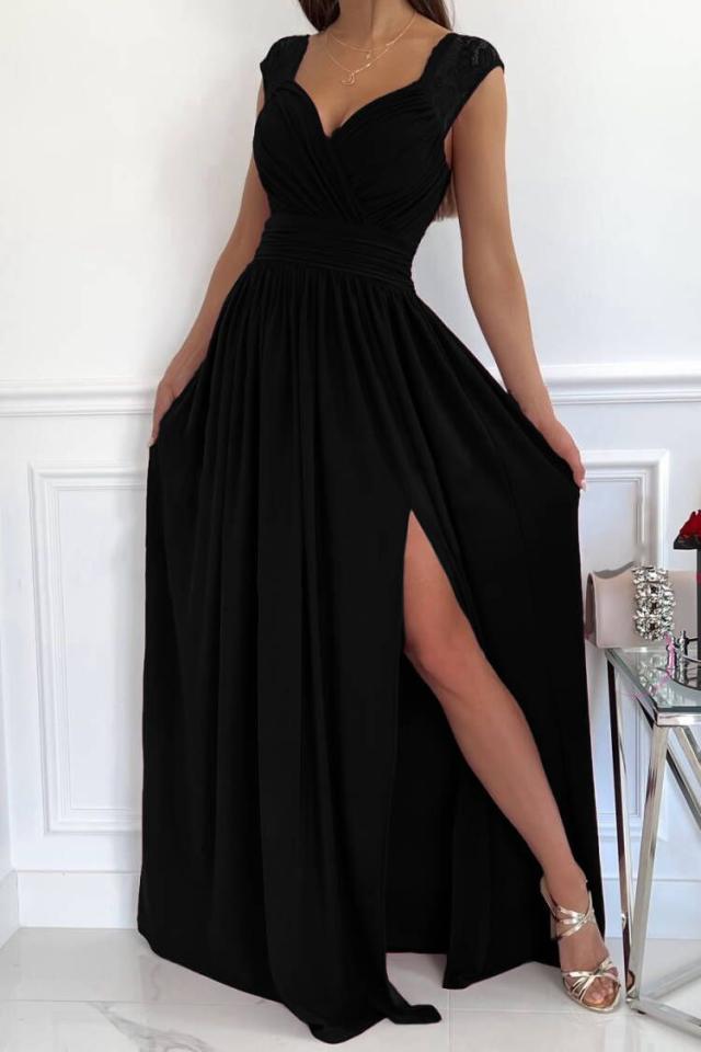 Glamouröses Rüschen-Abendkleid mit V-Ausschnitt &amp; Schlitz