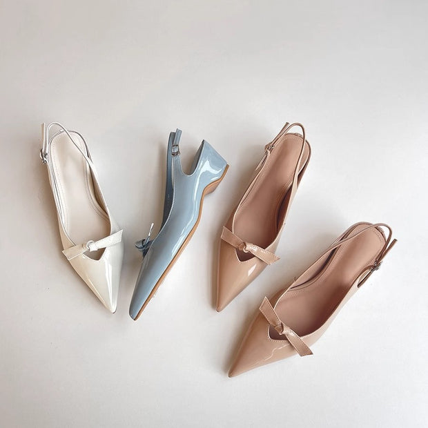 Damen Slingback Ballerinas mit spitzer Zehenpartie und dekorativem Bogen WW