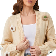 Damen Strickjacke mit Blumenapplikationen WW