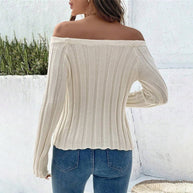 Damen Strickoberteil mit schulterfreiem Design und dekorativen Knöpfen WW