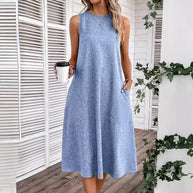 Damen lässiges Midi-Kleid mit tiefem Ausschnitt und praktischen Taschen WW