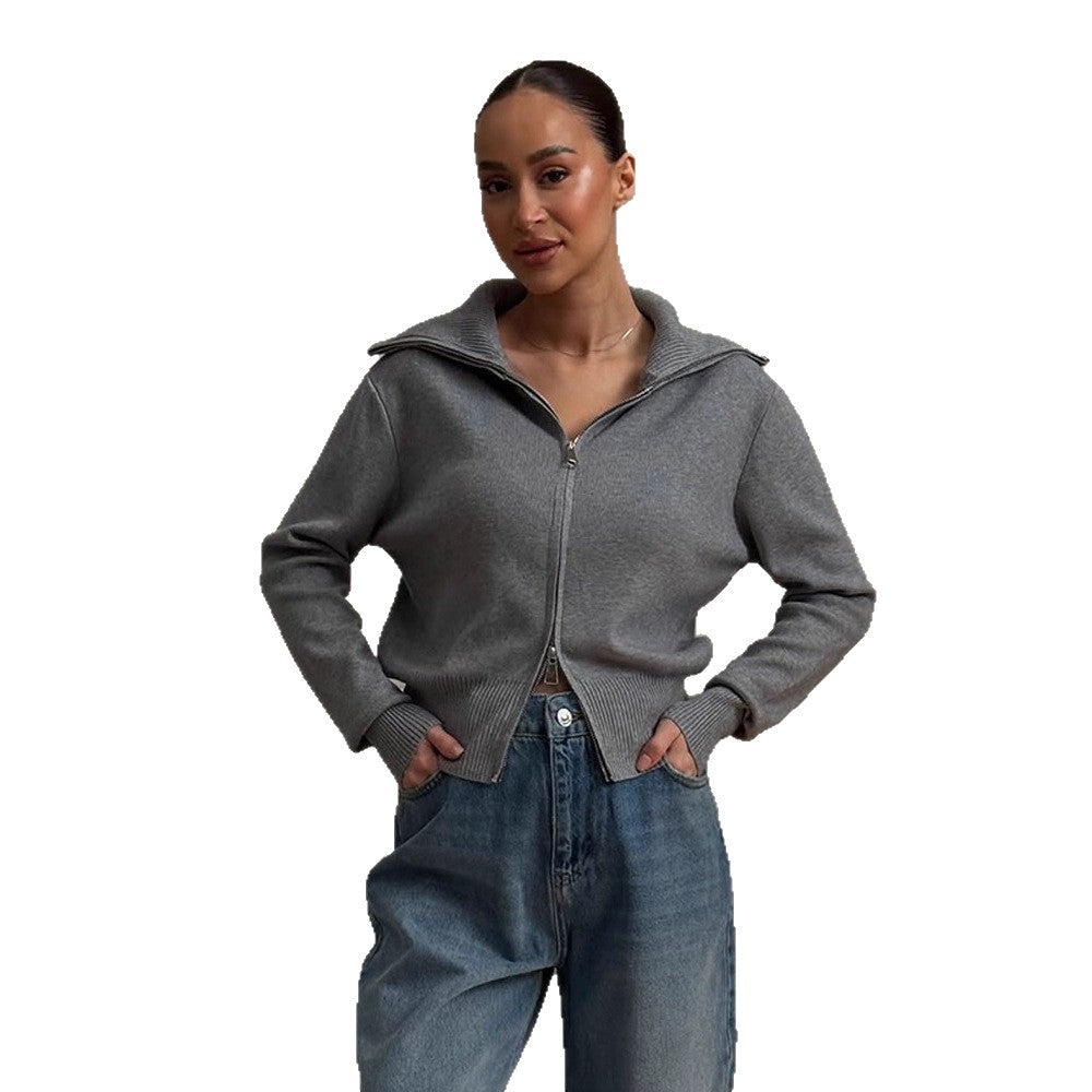 Damen bequeme Strickjacke mit Reißverschluss WW