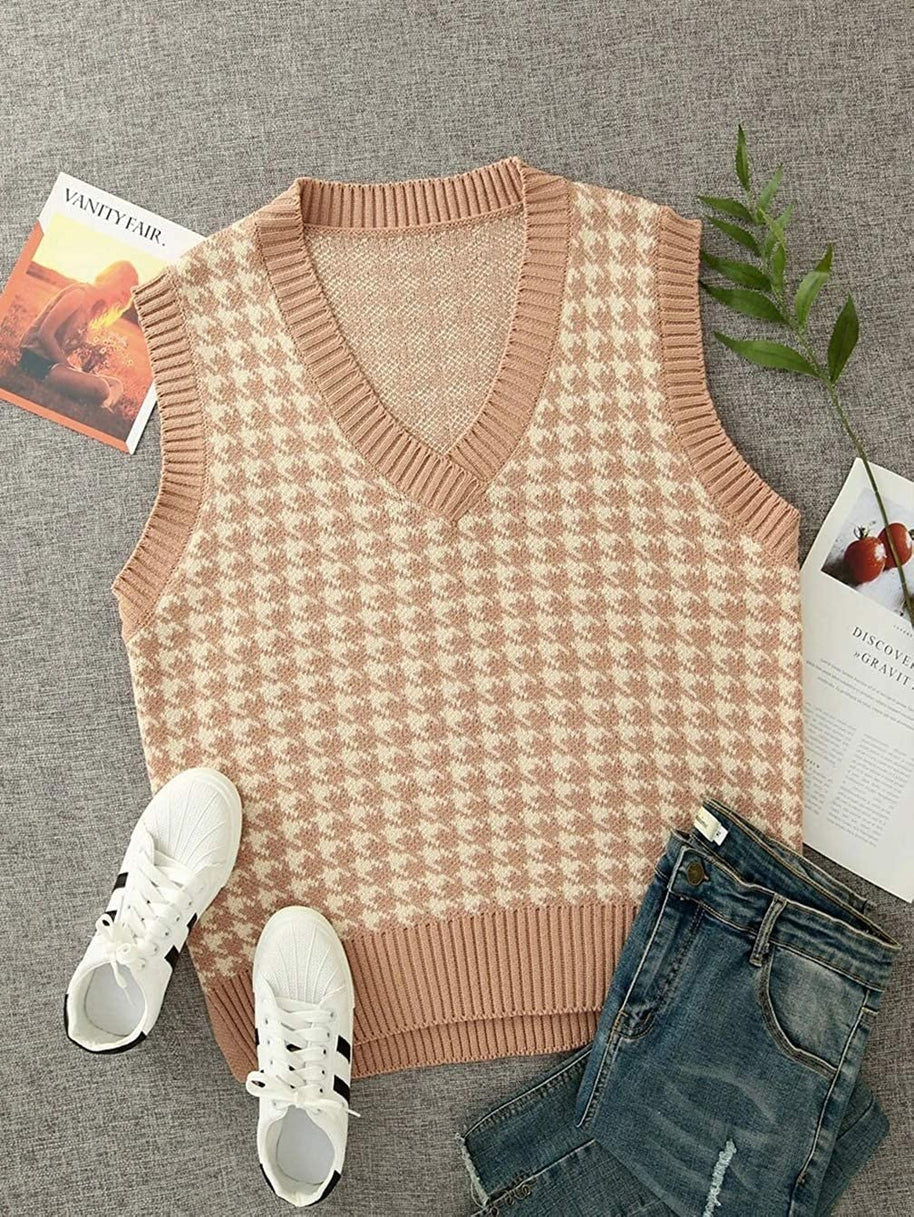 Damen Strickweste mit modernem Hahnentritt-Muster WW