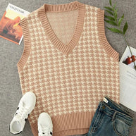 Damen Strickweste mit modernem Hahnentritt-Muster WW