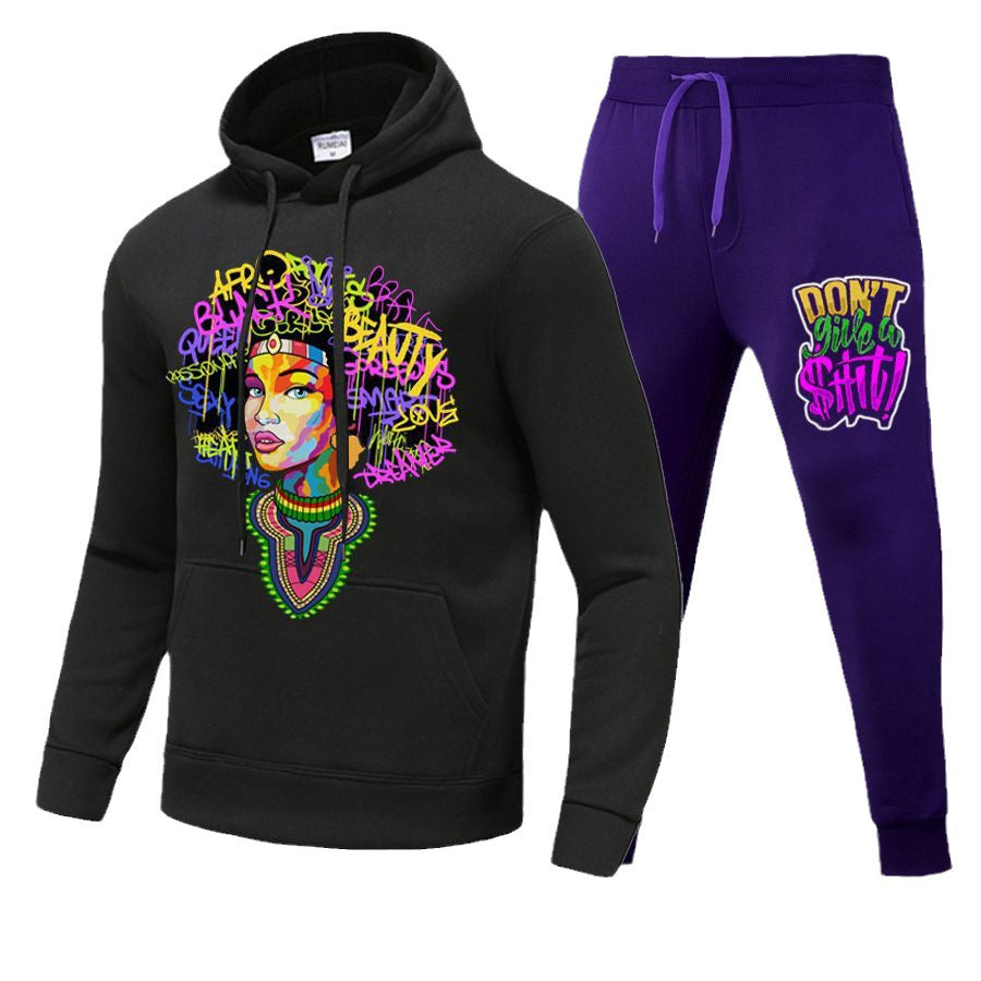 Damen Sportliches Hoodie und Jogginghose Set mit kreativem Grafikdesign WW