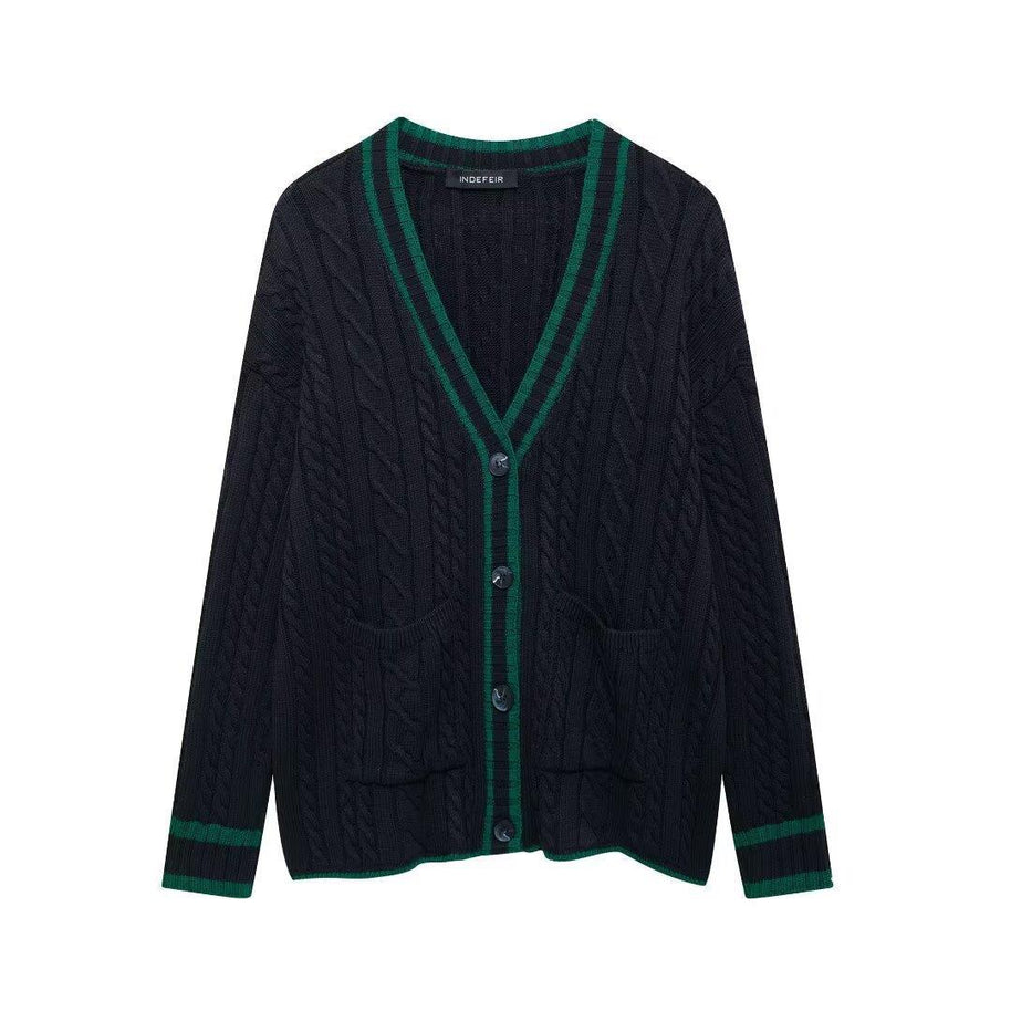 Damen Strickjacke mit V-Ausschnitt und dekorativen Kabelmustern WW
