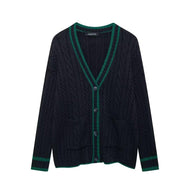 Damen Strickjacke mit V-Ausschnitt und dekorativen Kabelmustern WW