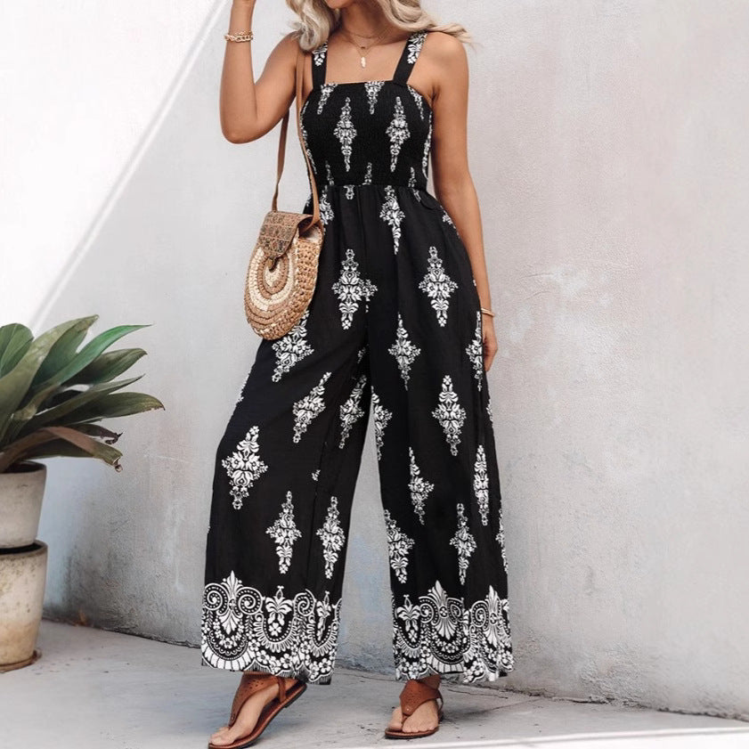 Damen luftiger Jumpsuit mit floralem Design und praktischen Taschen WW