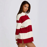 Damen sportlicher Poloshirt mit lässigem Schnitt und gestreiftem Design WW