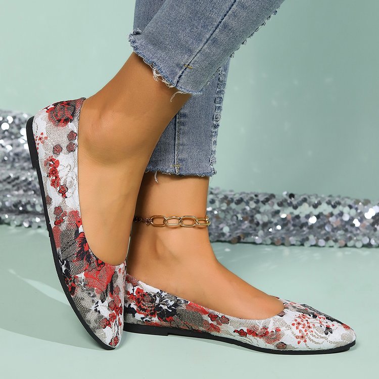 Damen Ballerinas mit floralem Muster und elegantem, spitzem Zehenbereich W&W Mode