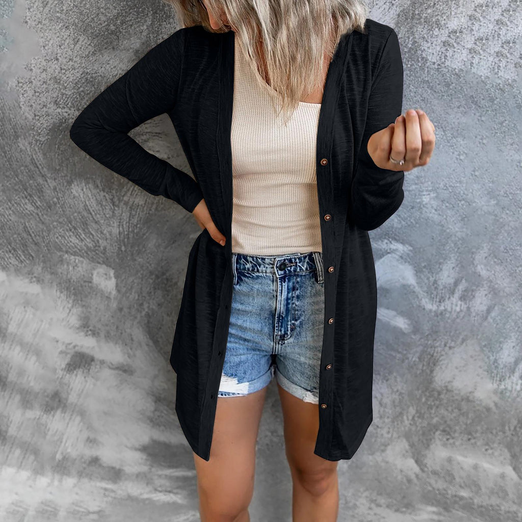Damen Lange Strickjacke mit Knopfleiste und lässigem Schnitt WW