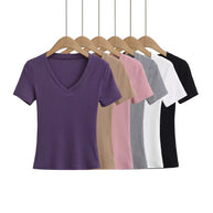 Damen V-Ausschnitt T-Shirt aus hochwertiger Baumwolle mit bequemer Passform WW
