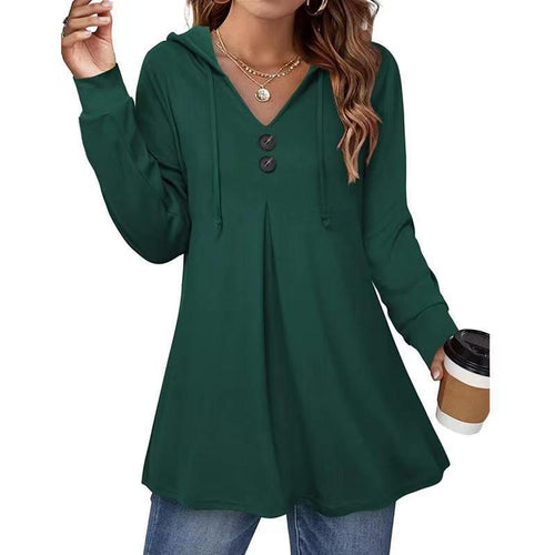 Damen Kapuzenpullover mit Knopfleiste und ausgestelltem Schnitt W&W Mode