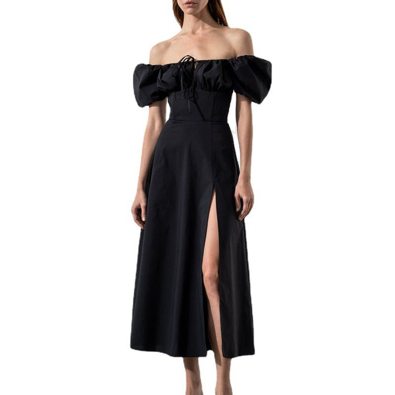 Damen Off-Shoulder Maxikleid mit schmeichelndem Split und elastischem Oberteil W&W Mode