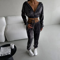 Damen sportliches und bequemes Fleece-Jogginganzug-Set WW