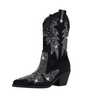 Damen Glänzende Strass-besetzte Western Cowboy-Stiefel WW