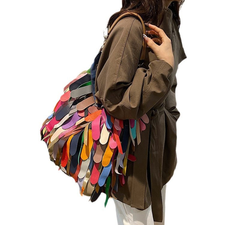 Damen Bunte Fransen Hobo Tasche W&W Mode