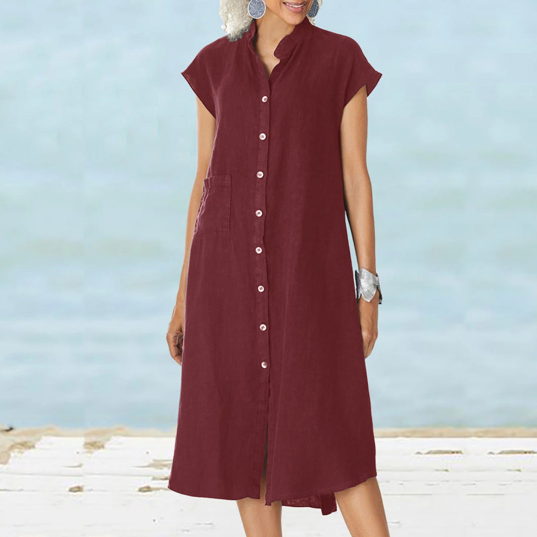 Damen Midi-Kleid mit komfortablem Hemdkragen und praktischen Seitentaschen W&W Mode