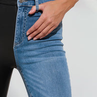 Damen Skinny Jeans mit kombiniertem Denim- und Leder-Look WW