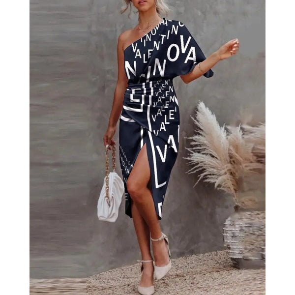 Damen schickes, asymmetrisches Abendkleid mit elegantem Schlitz und raffinierter Drapierung WW
