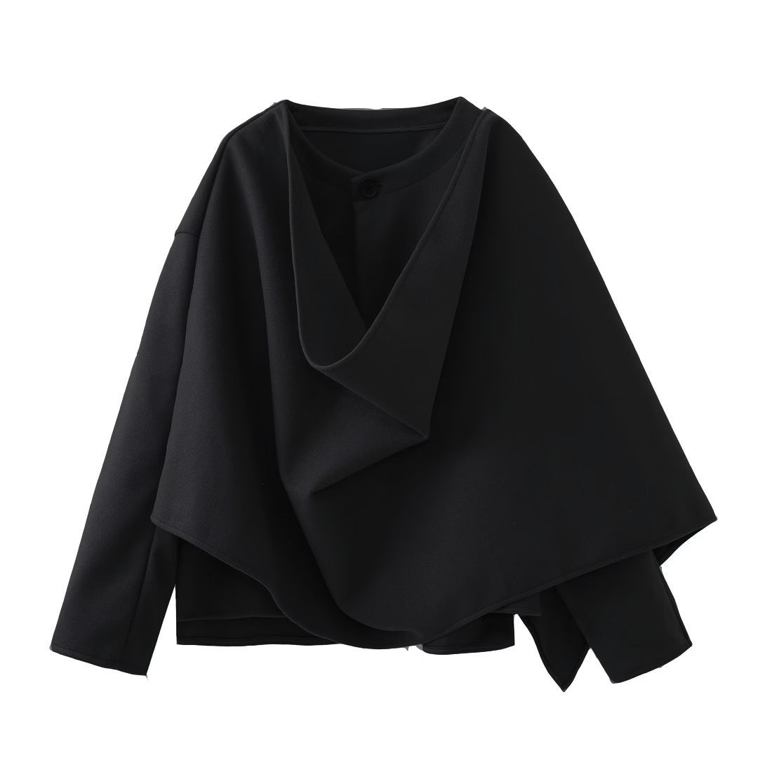 Damen asymmetrische Wickeljacke mit großem Kragen WW