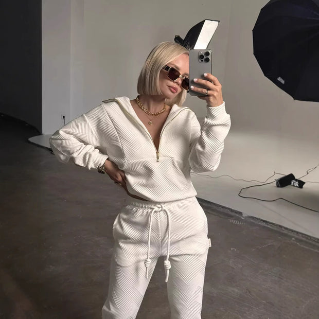 Damen sportliches Fleece-Set mit modischer Stehkragen und elastischen Bündchen WW