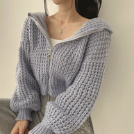 Damen bequeme Strickjacke mit sportlichem Reißverschluss und kuscheligem Material WW