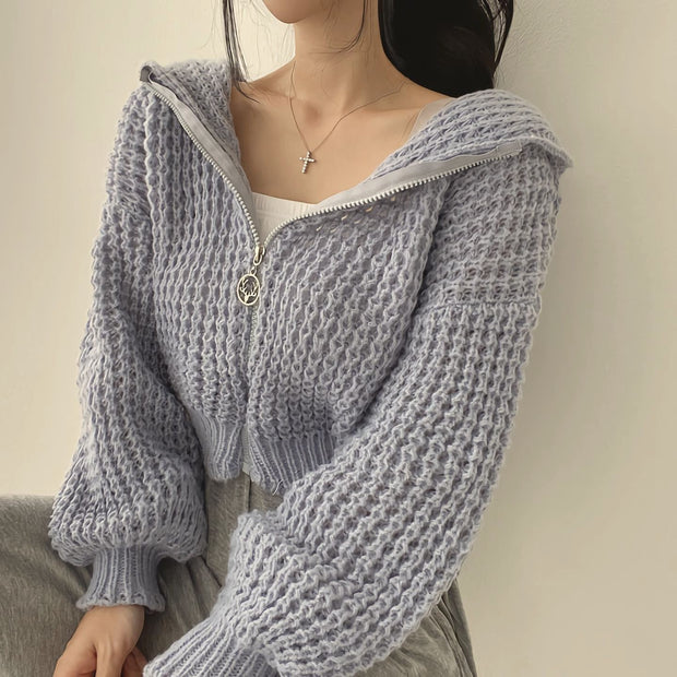 Damen bequeme Strickjacke mit sportlichem Reißverschluss und kuscheligem Material WW