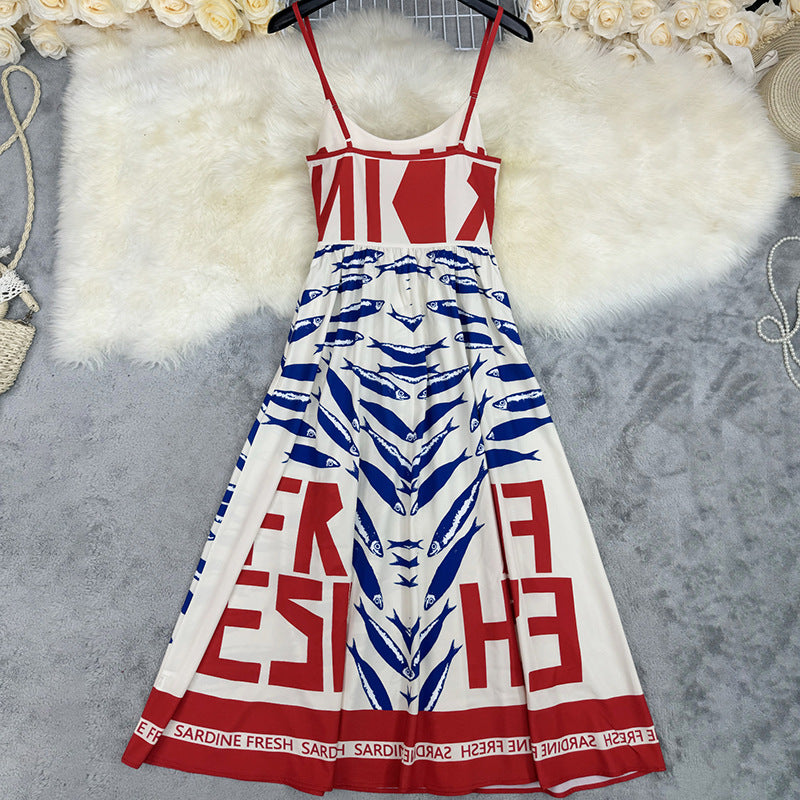 Damen Midi-Kleid mit auffälligem Grafikdruck und schwingendem Rock WW