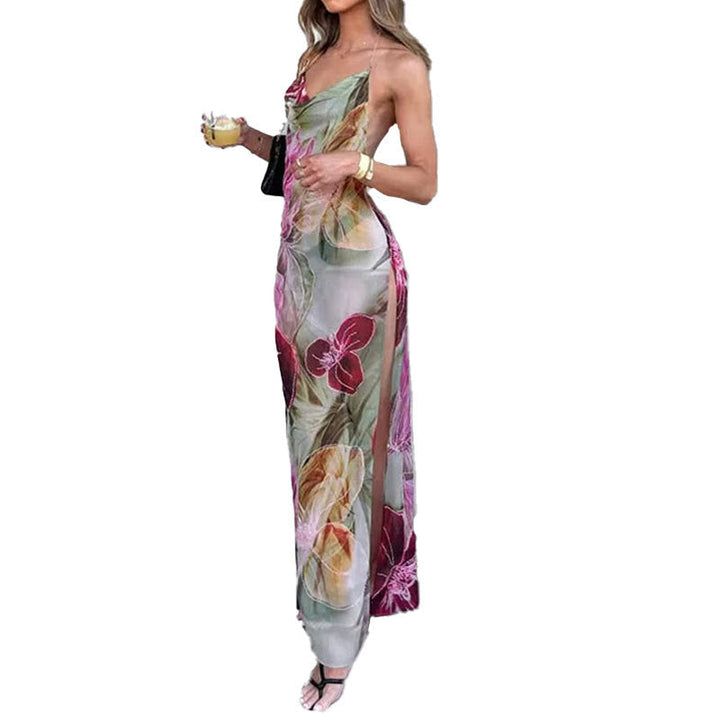 Damen Maxikleid mit transparentem Blumenmuster und schlanker Silhouette W&W Mode