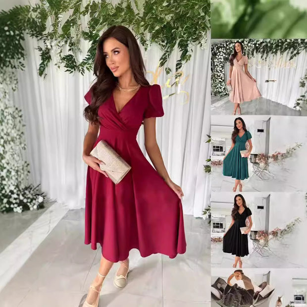 Damen A-Linien Kleid mit schickem Wickelausschnitt und eleganten Blenden WW