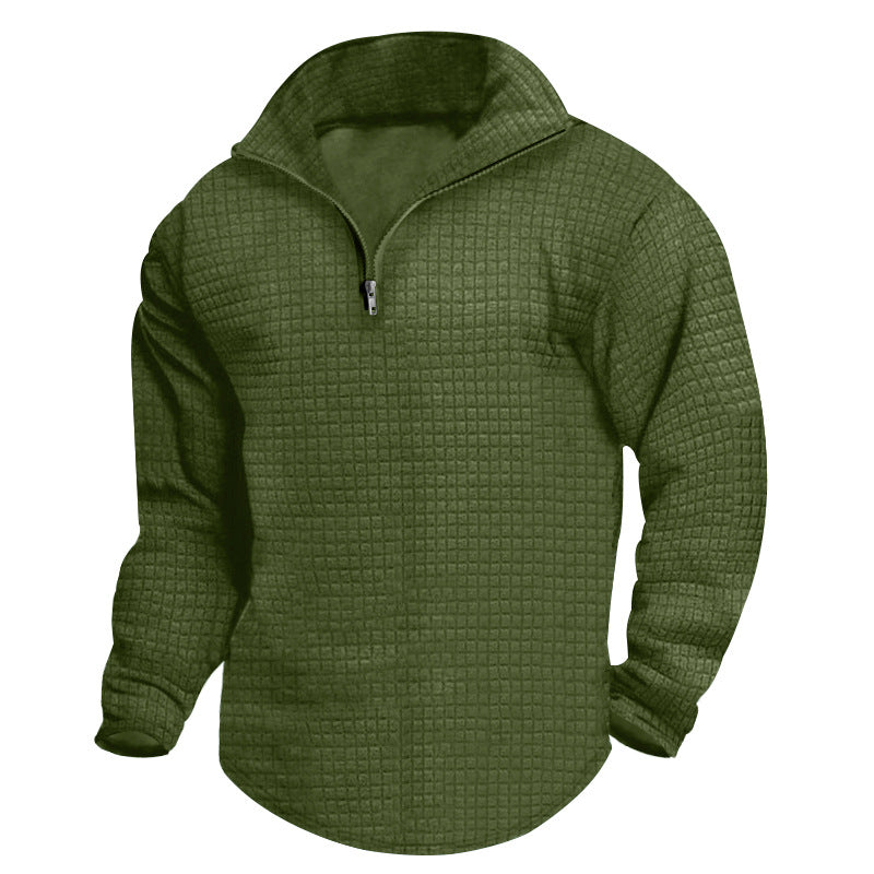 Herren strukturierter Fleece-Pullover mit hohem Kragen und halbem Reißverschluss WW