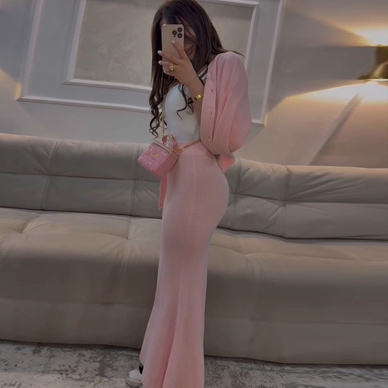 Damen Stretch Maxi-Rock und Cardigan Kombination WW