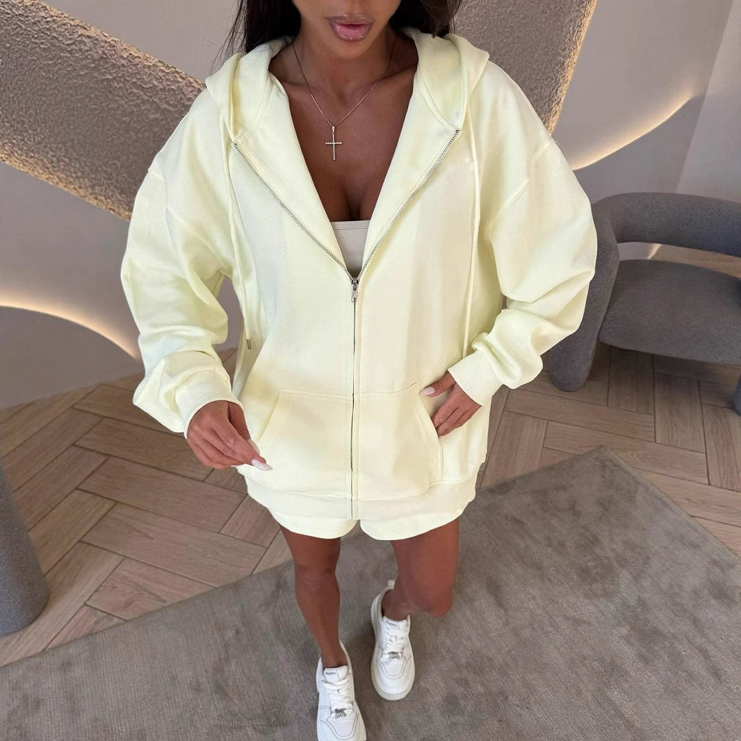 Damen sportliches Oversize Hoodie und Shorts Set WW