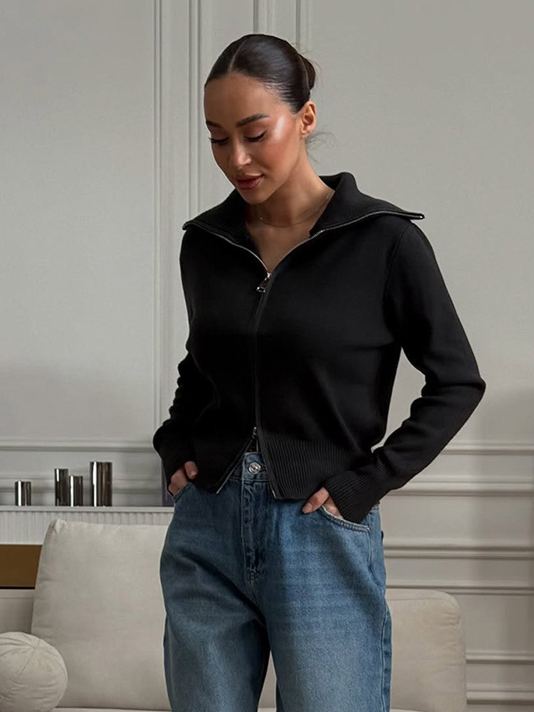 Damen bequeme Strickjacke mit Reißverschluss WW