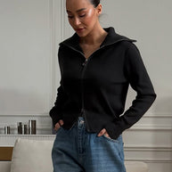 Damen bequeme Strickjacke mit Reißverschluss WW