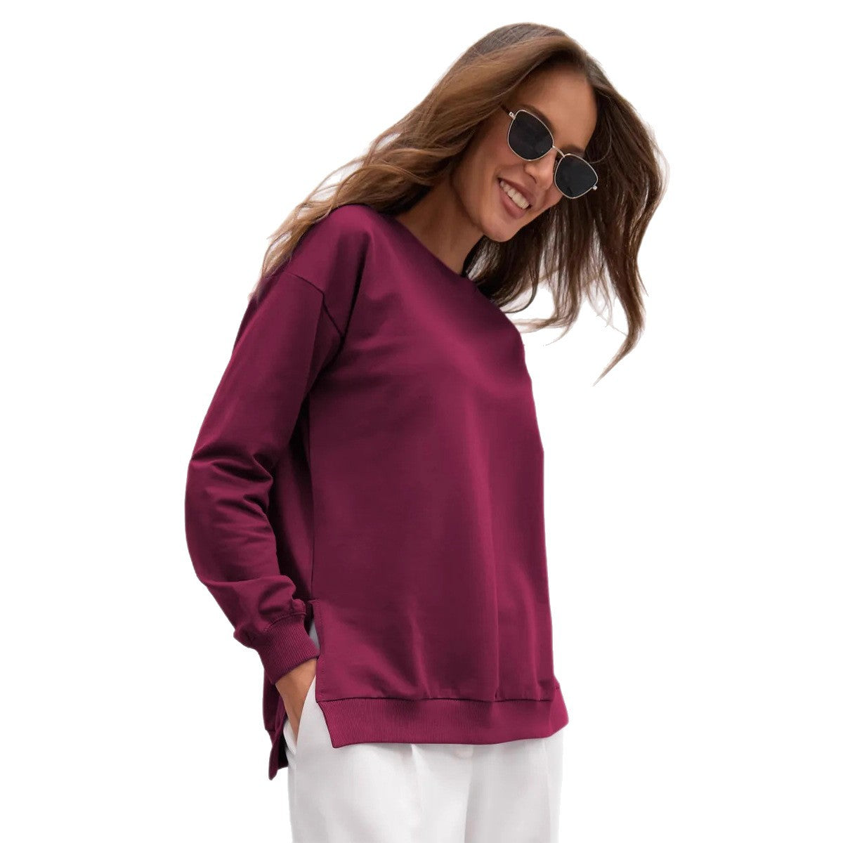 Damen bequemer Sweatshirt mit seitlichen Schlitzen WW