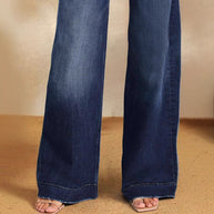 Damen weite Denim-Hose mit hohem Bund WW