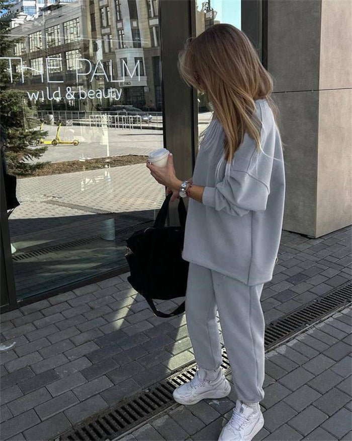 Damen Bequemer Oversize-Sweatshirt- und Lounge-Hosen-Set WW