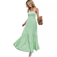 Damen Sommermaxikleid mit gerafftem Oberteil und asymmetrischem Saum WW