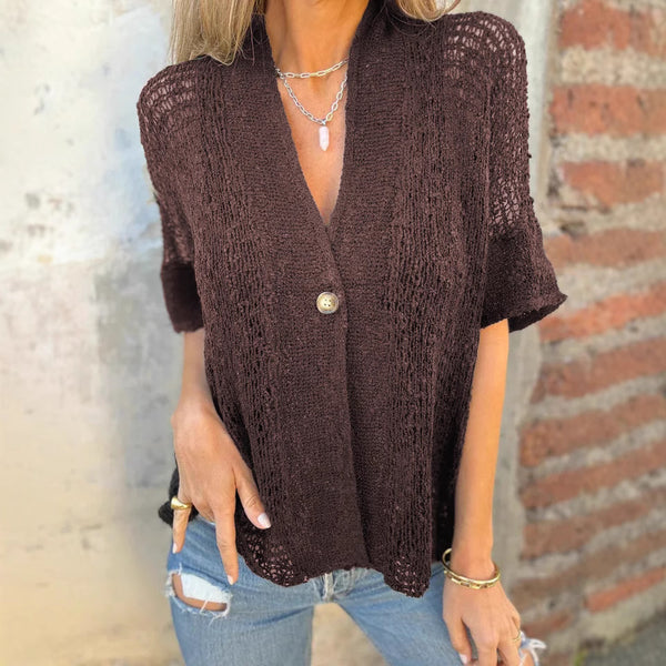 Damen luftige Strickjacke mit lockerem Schnitt und Knopfdetail