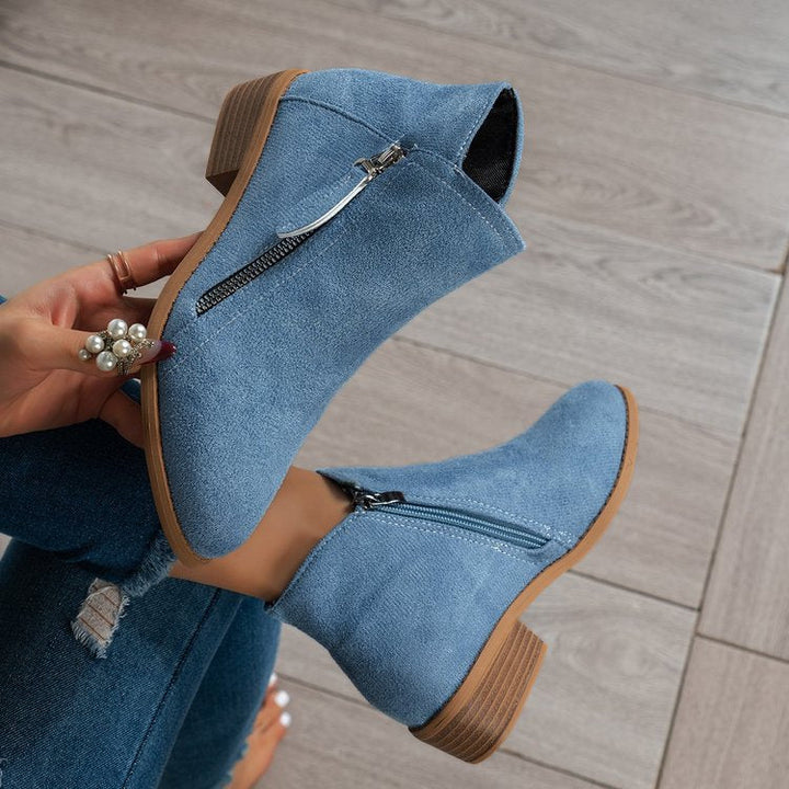 Damen Stiefel mit seitlichem Reißverschluss und elegantem Samtoberfläche W&W Mode